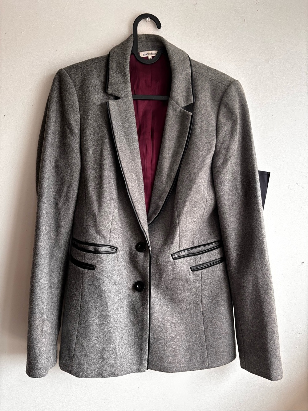 Women's Gray Blazer with Burgundy Lining by Dynamite